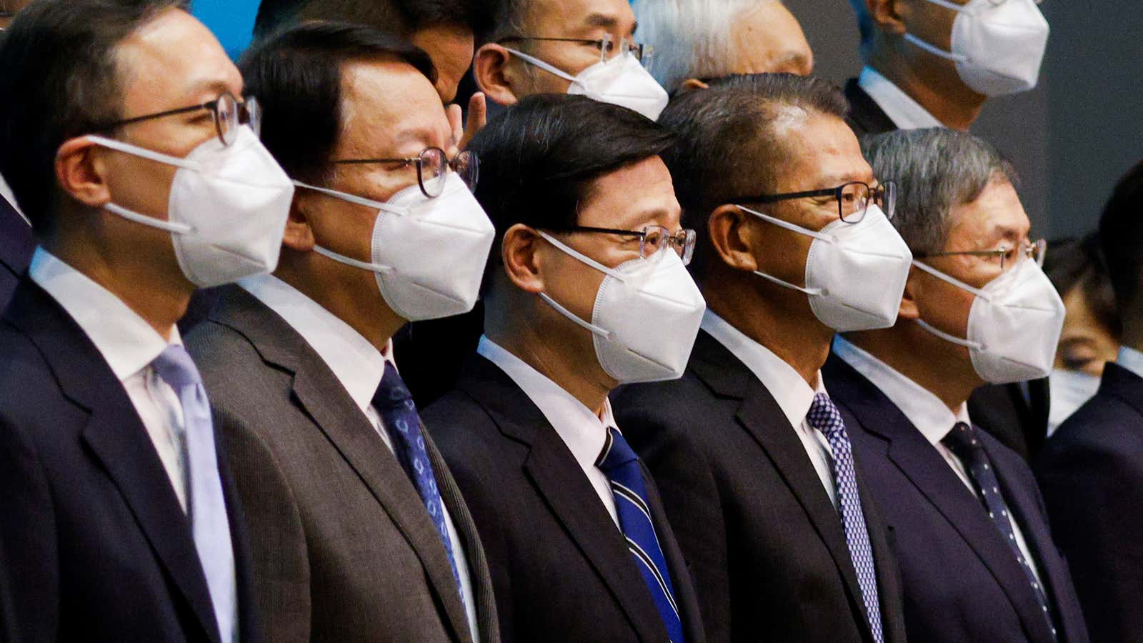 Hong Kong Chief executive-designate John Lee attends a news conference with his newly appointed cabinet.