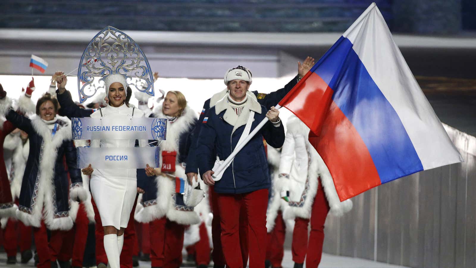 The Russian team at the 2014 Winter Olympics in Sochi, Russia.