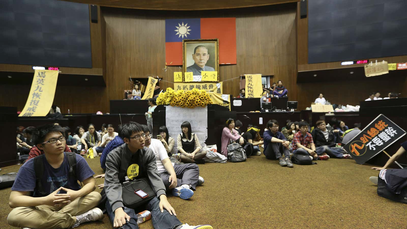 Students occupying the Taiwan’s legislature.