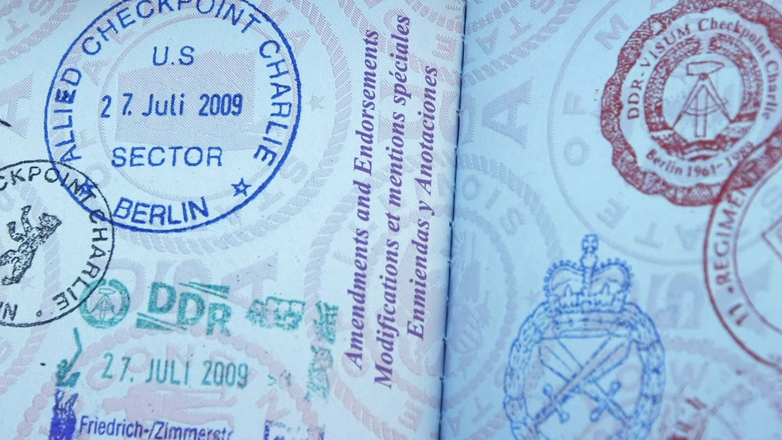 An American passport filled with stamps