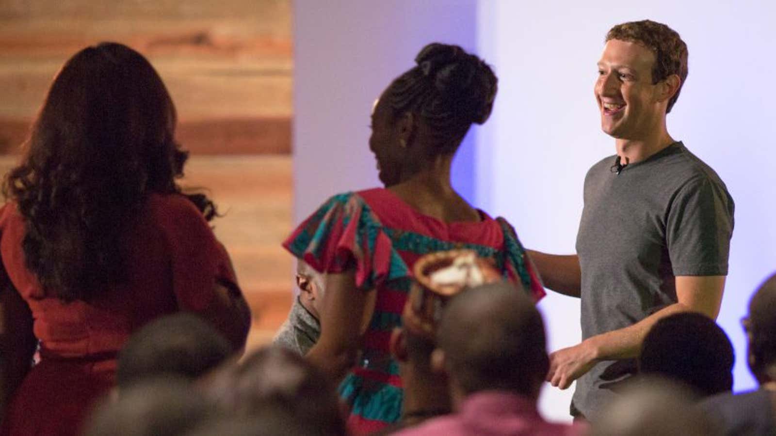 Mark Zuckerberg holds a QA in Lagos.