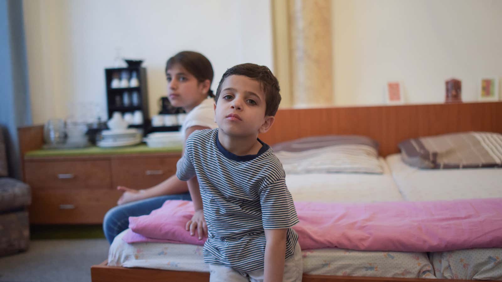 Members of a Syrian family in a refugee shelter in Berlin.