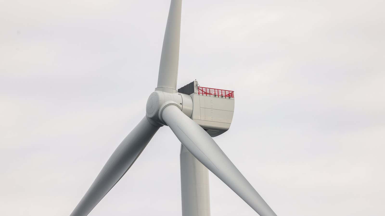 Photo of an operational wind turbine at the South Fork Wind Farm in the Atlantic Ocean, off Long Island, New York.