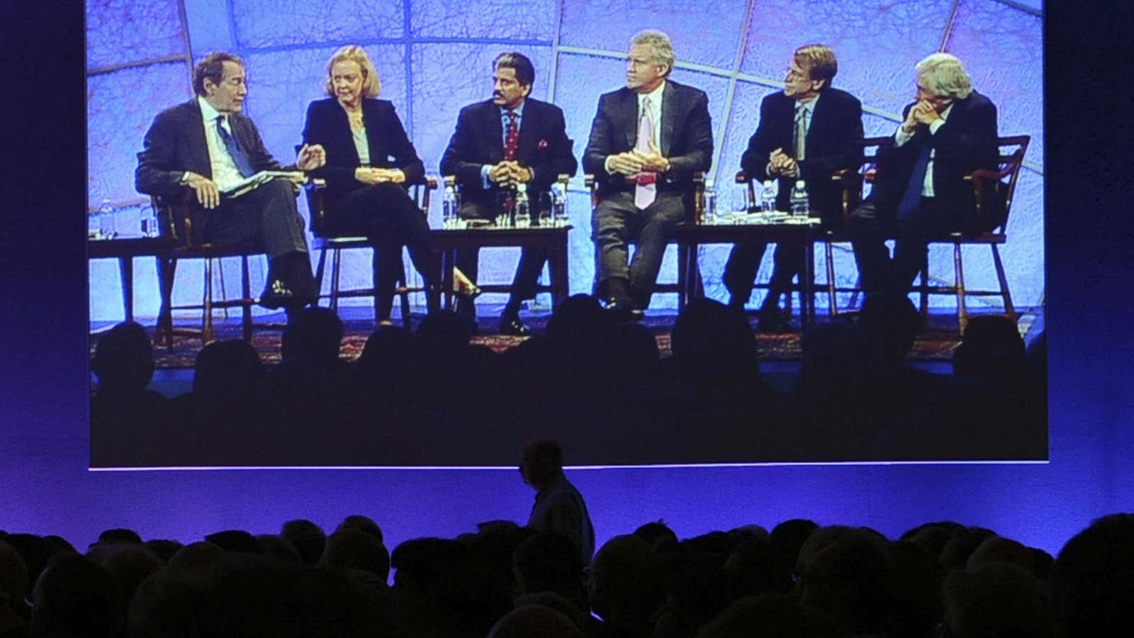 And there’s the lone woman on the panel. HP’s Meg Whitman, who graduated from HBS in 1979, returned to campus in 2008 for this business summit.