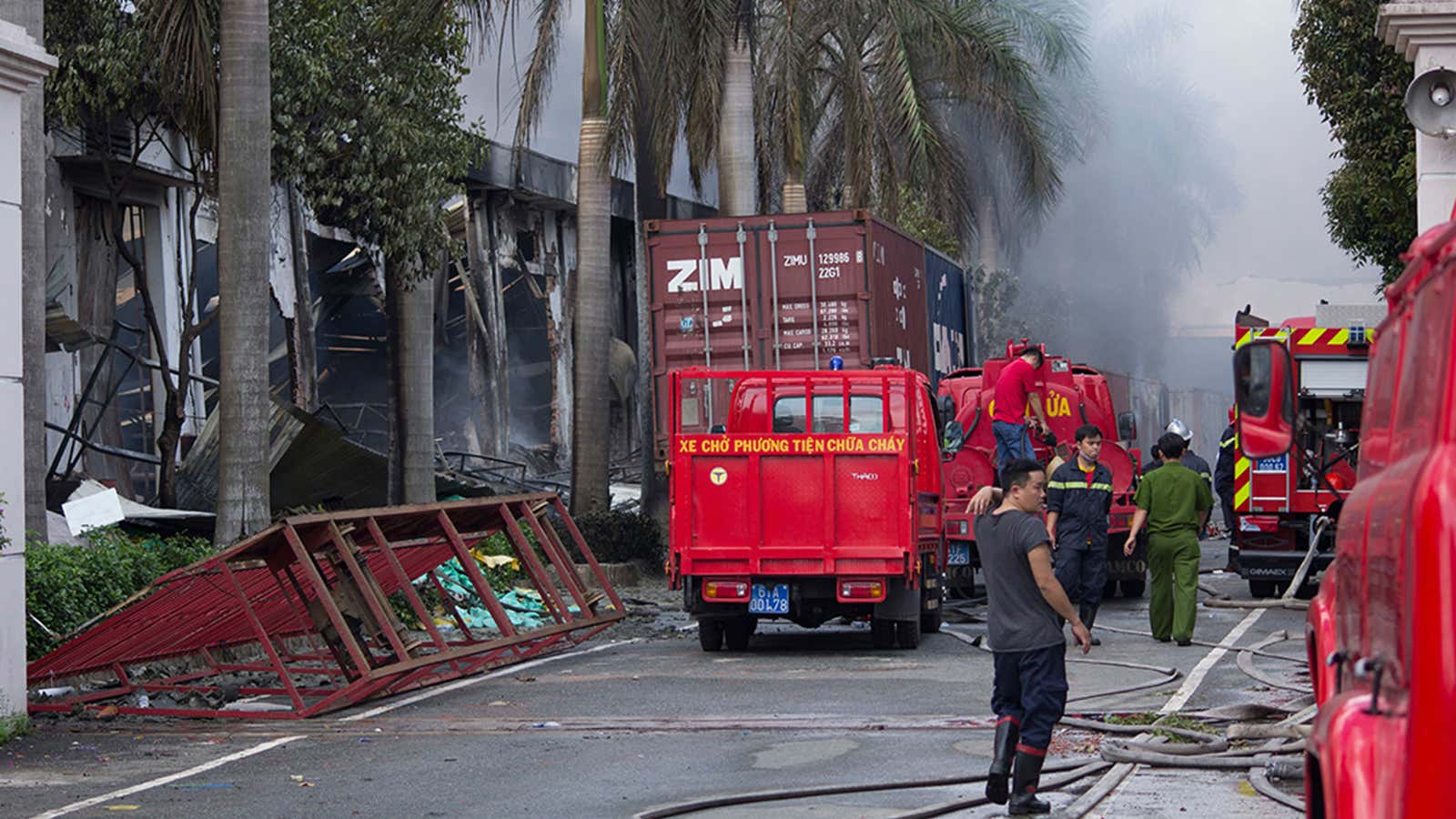 Tan Than Industries as the A Taiwanese bicycle factory burns in Di An Town, Binh Duong province, on May 14.