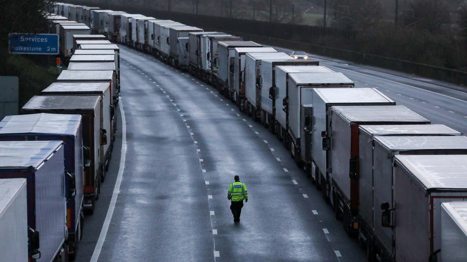 Freight traffic out of the UK is snarled by travel bans imposed because of the new Covid-19 strain detected there.