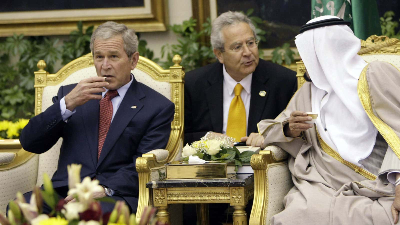 Gamal Helal, in the middle, with former President George W. Bush and Saudi King Abdullah.