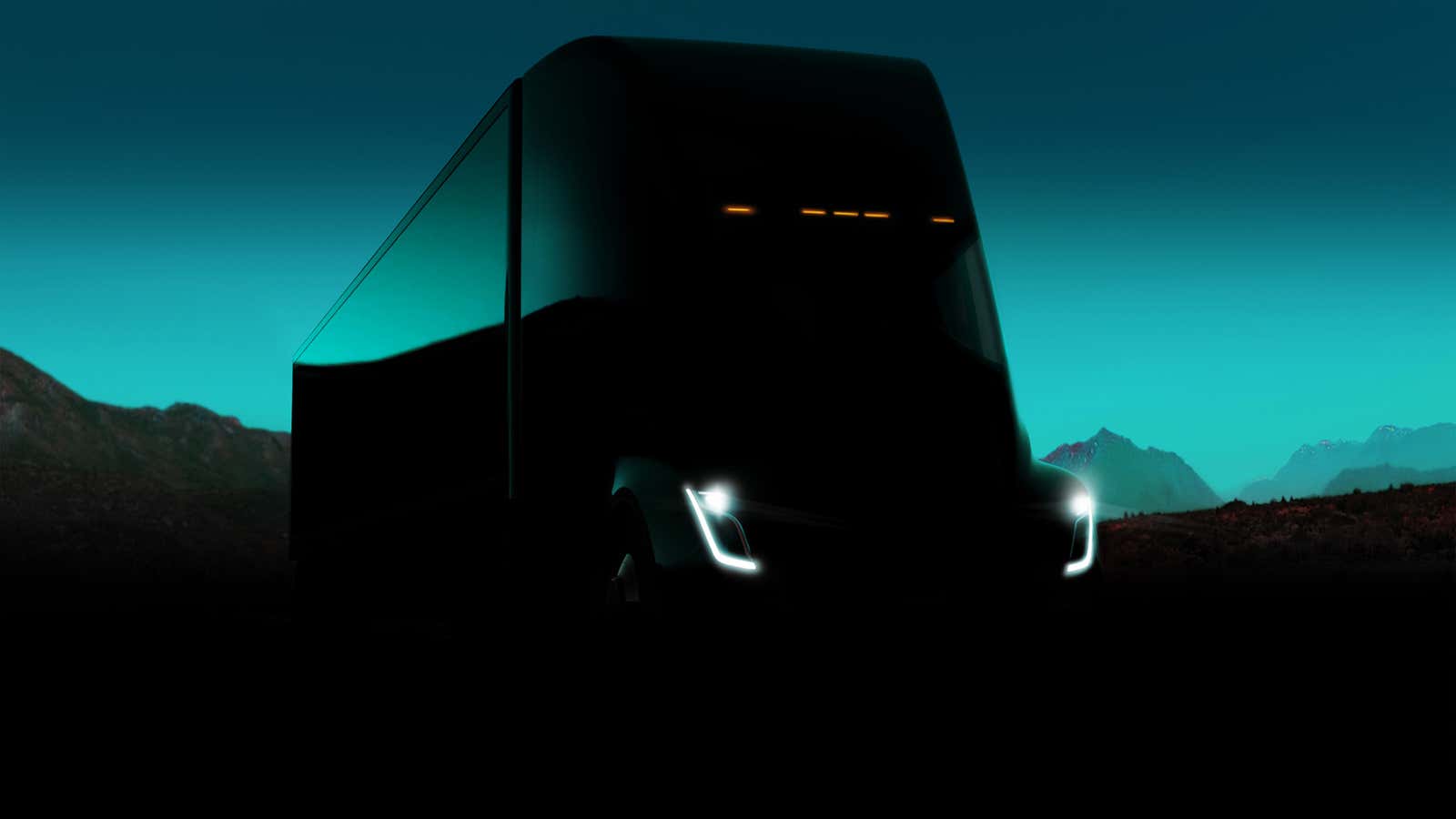 The Tesla Semi, at night.