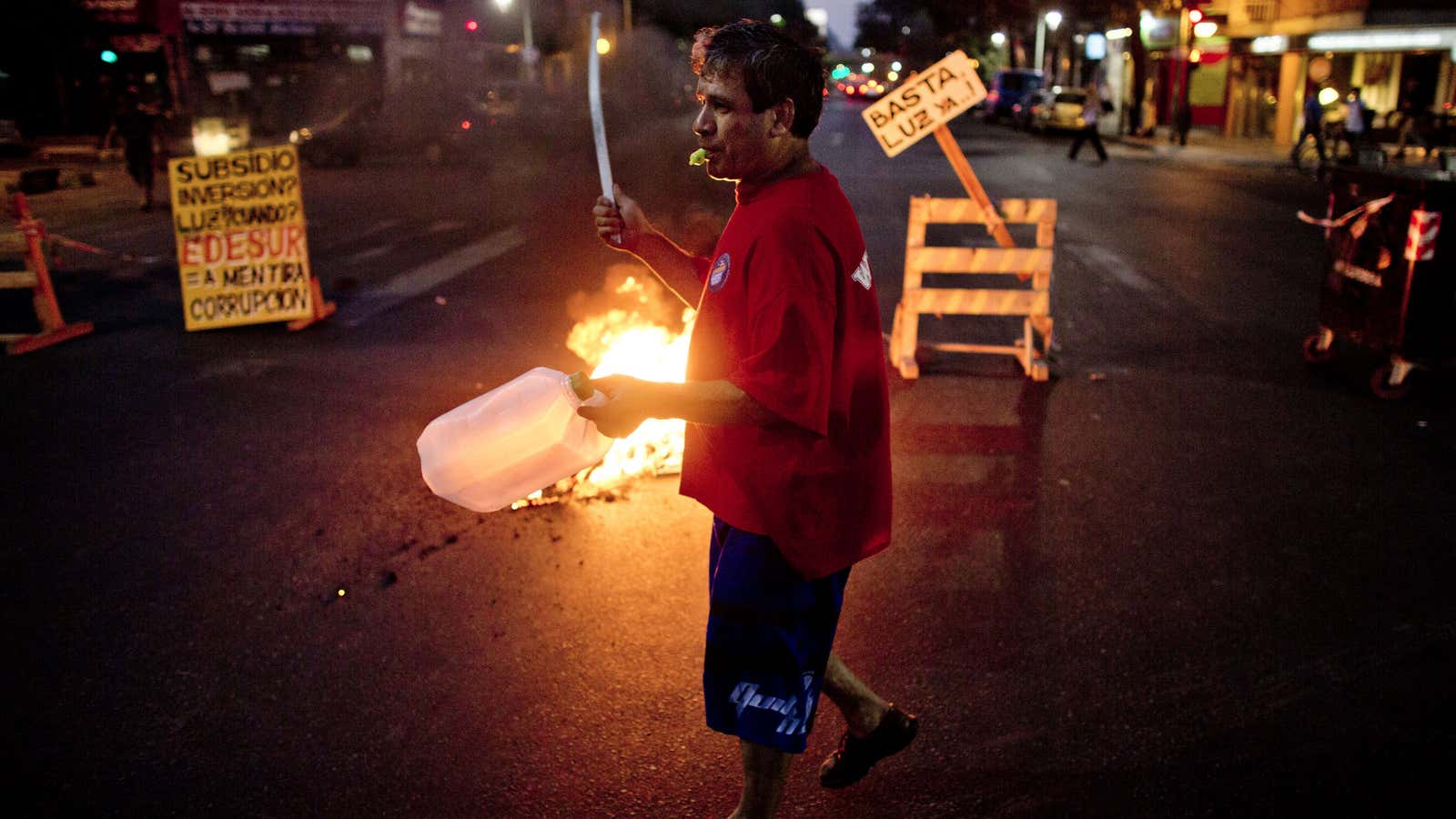 Protestors in Buenos Aires fighting for light.