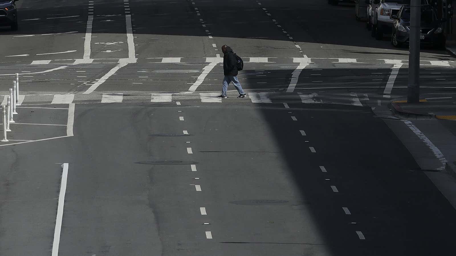 The streets are nearly empty in San Francisco.