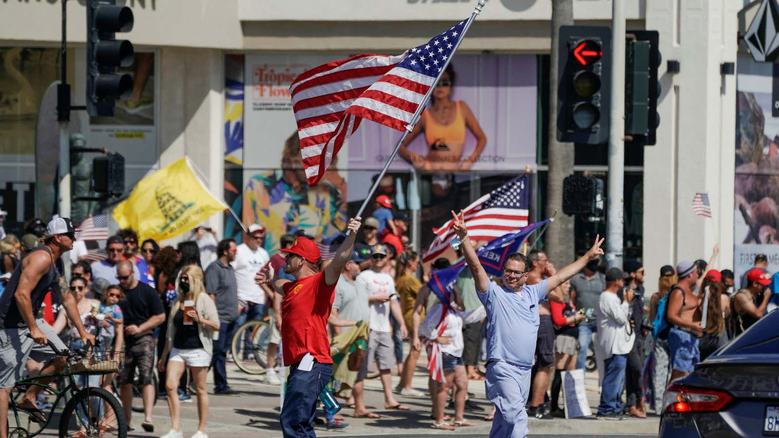 Anti-vaxxers championed California protests against the lockdown on Friday