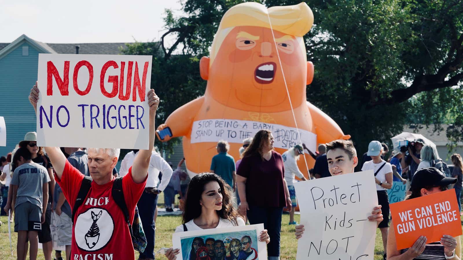 Protestors gather in a rally against gun violence following a mass shooting in Dayton, Ohio.