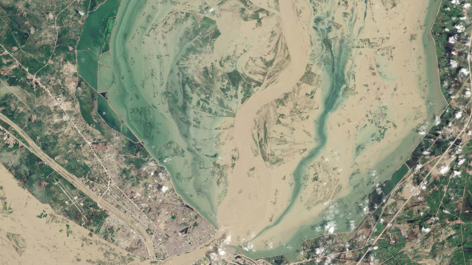 A satellite image shows the extent of flooding in Sukkur, Sindh province, Pakistan August 28, 2022.