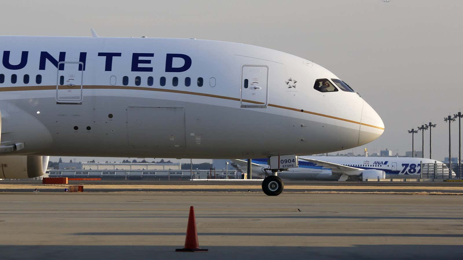 A United Airlines plane taxis at Tokyo’s Narita airport