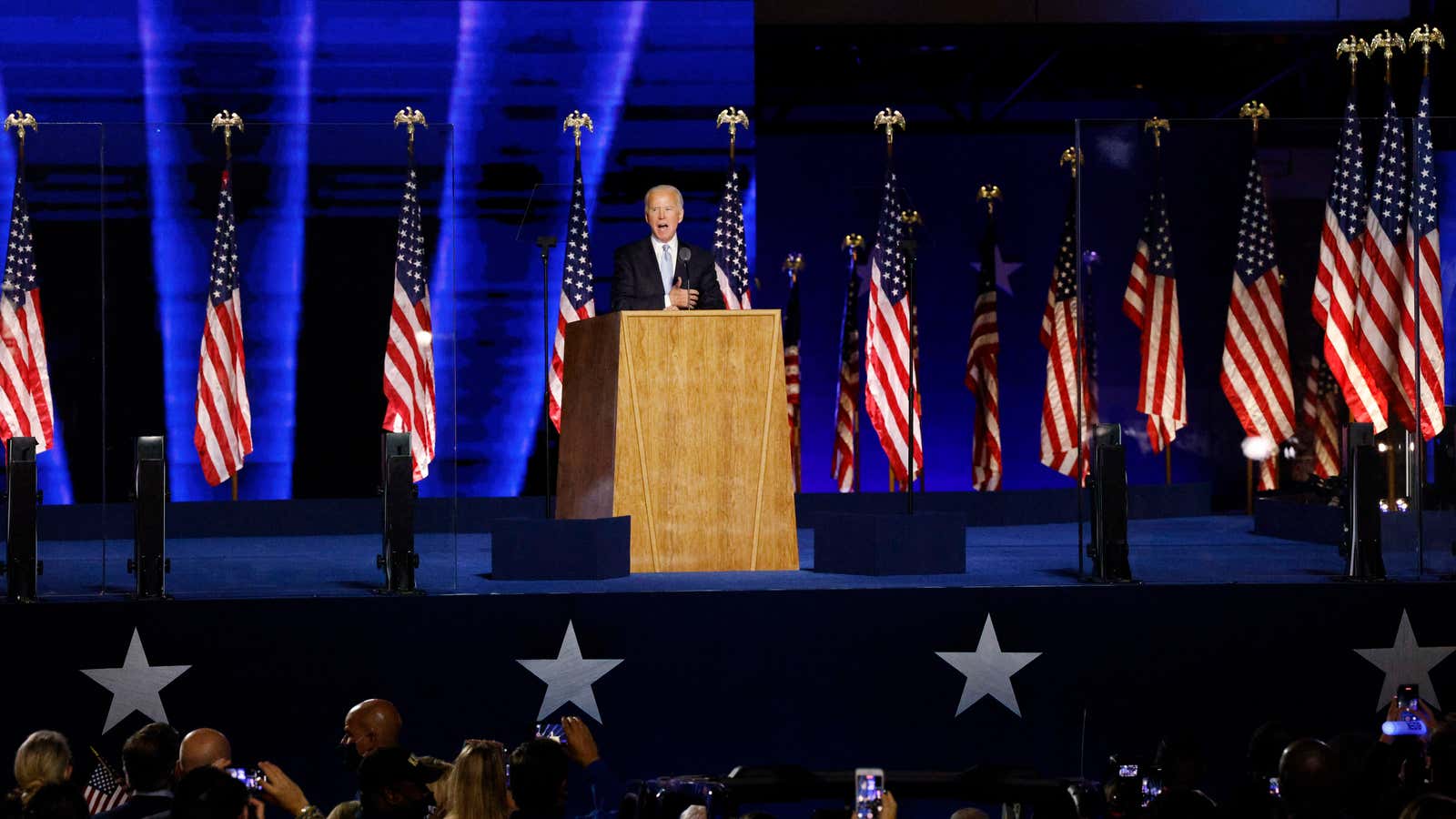 Biden speaks at his election rally in Delaware on Nov. 7.