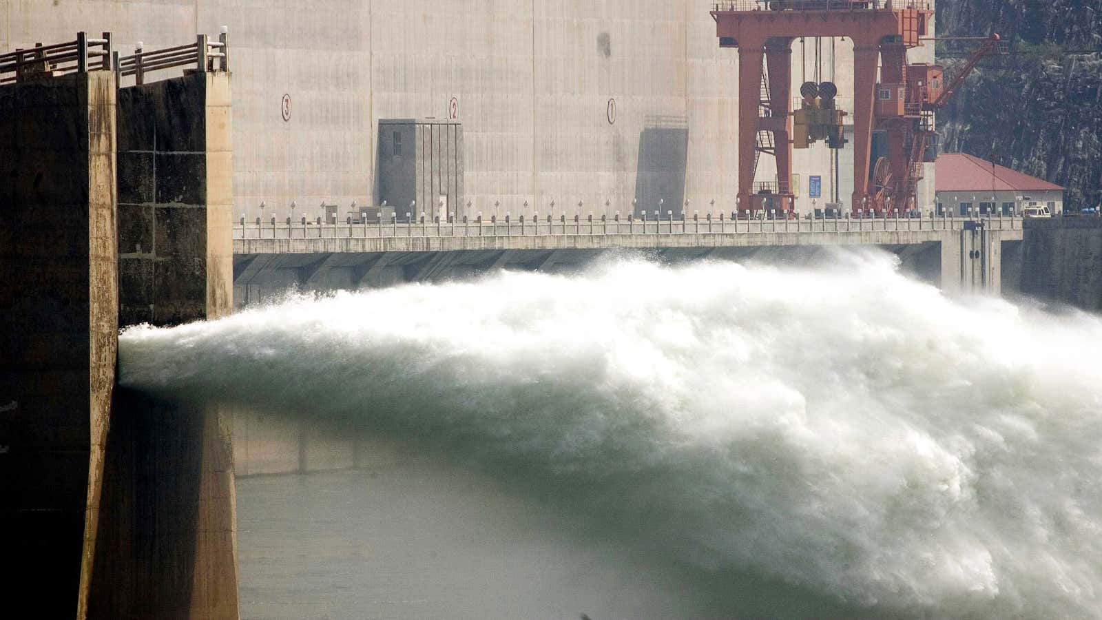 Water is released from the Three Gorges Dam.