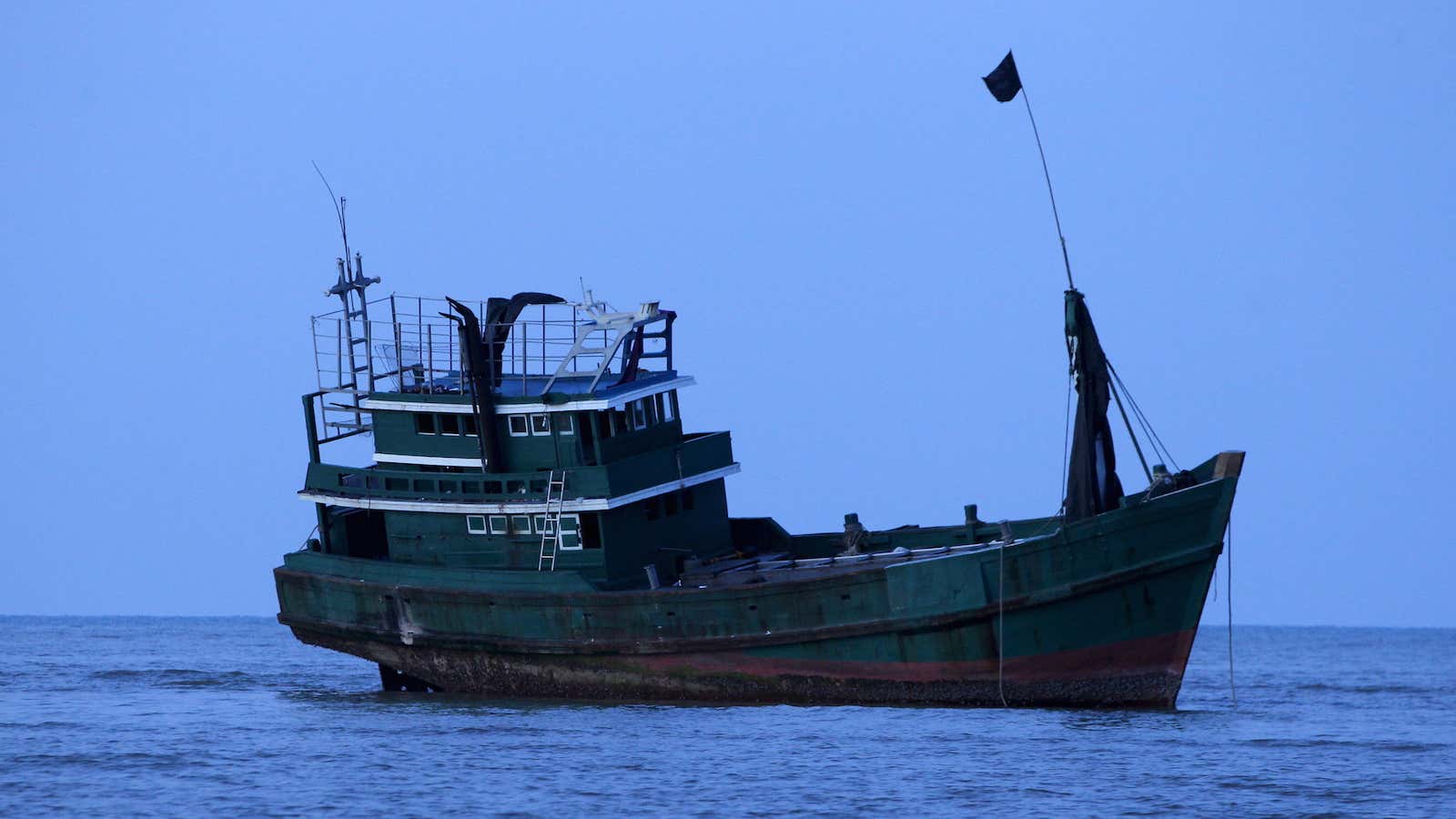 One of the abandoned boats which carried Rohingya and Bangladeshi migrants from Thailand.