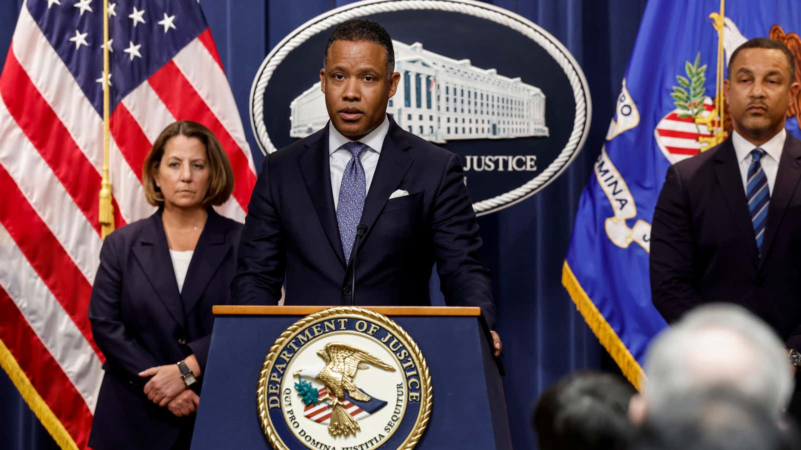 Assistant attorney general Kenneth A. Polite, Jr. speaks at a news conference on recent enforcement actions against cryptocurrency on January 18, 2023 in Washington, DC.