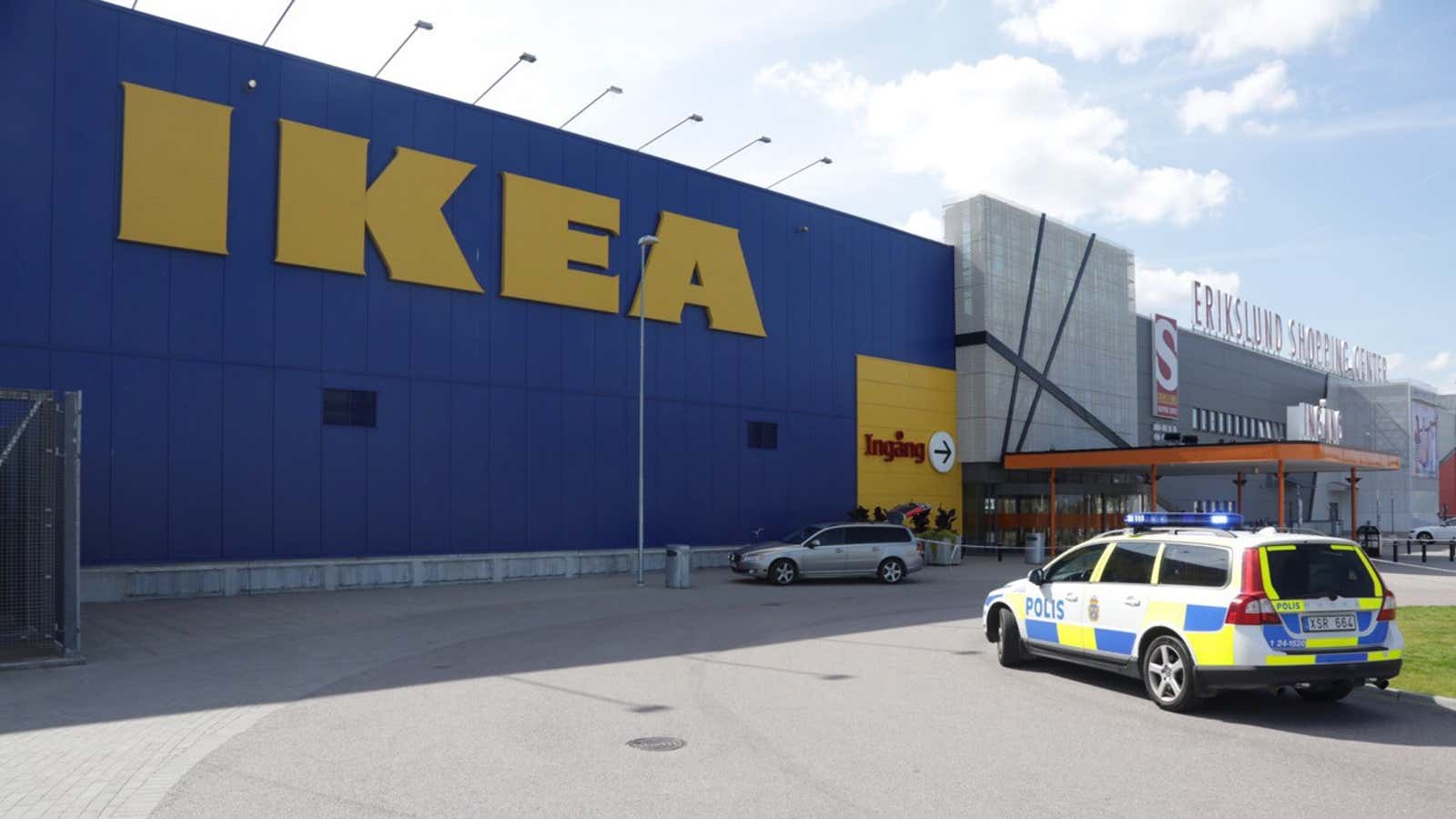 Police at the store outside Stockholm.