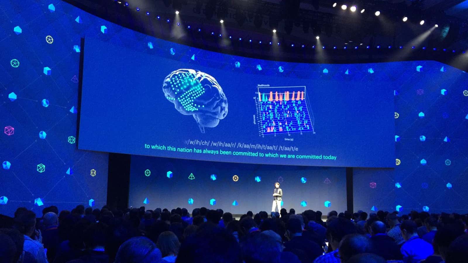 Dugan speaking at F8.