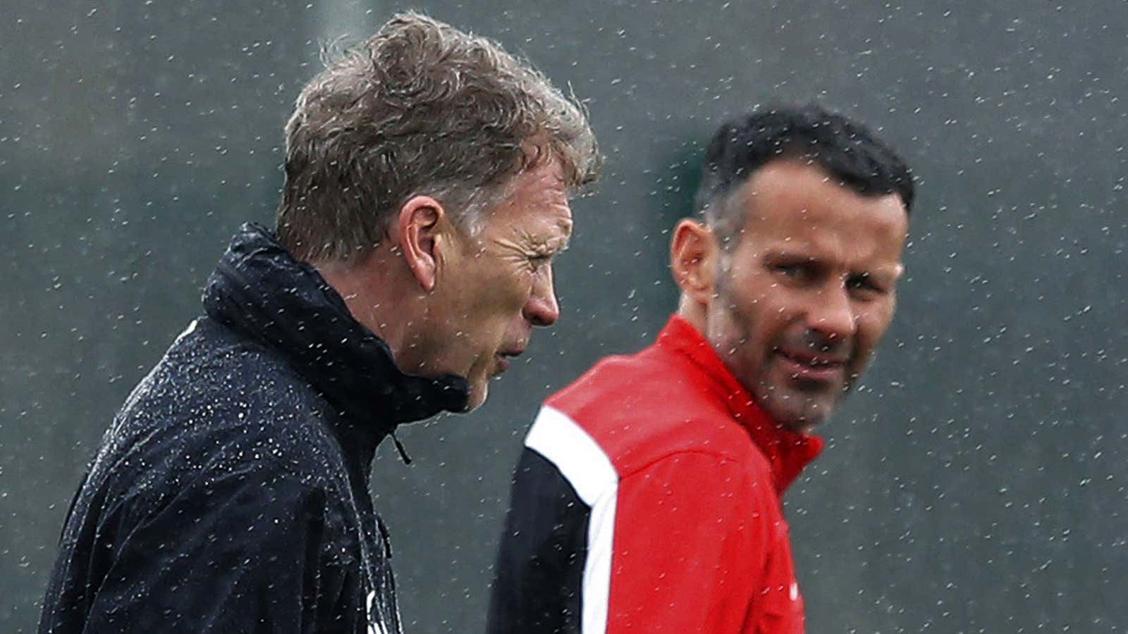 David Moyes (left) and his interim replacement, Ryan Giggs.