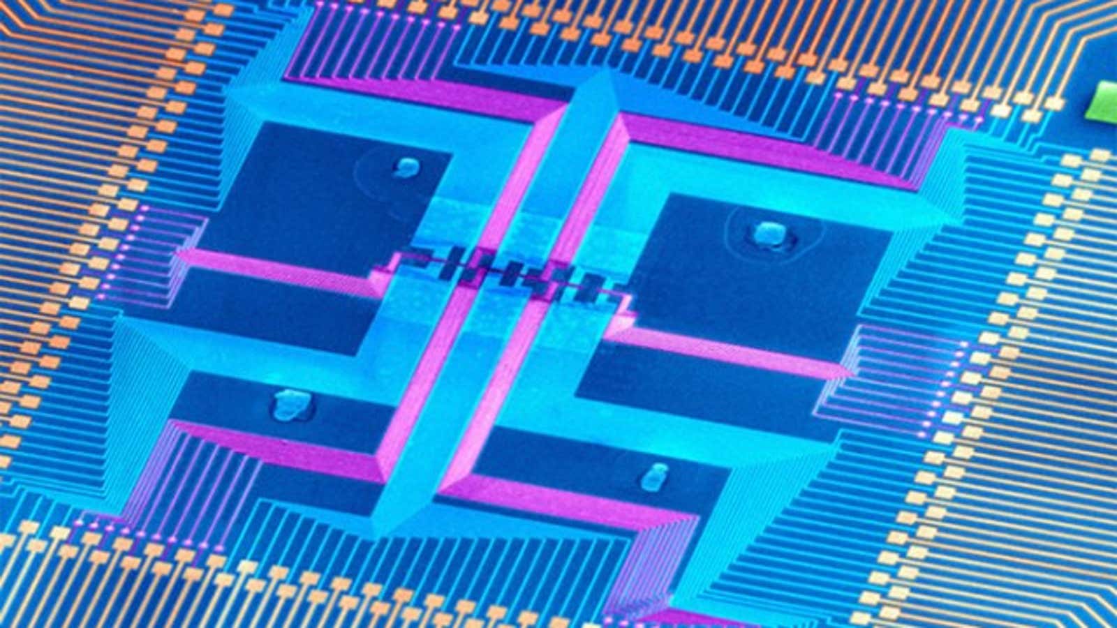 The DNA-sized nanowires in the center of this magnified chip could keep the electronics industry from burning out.