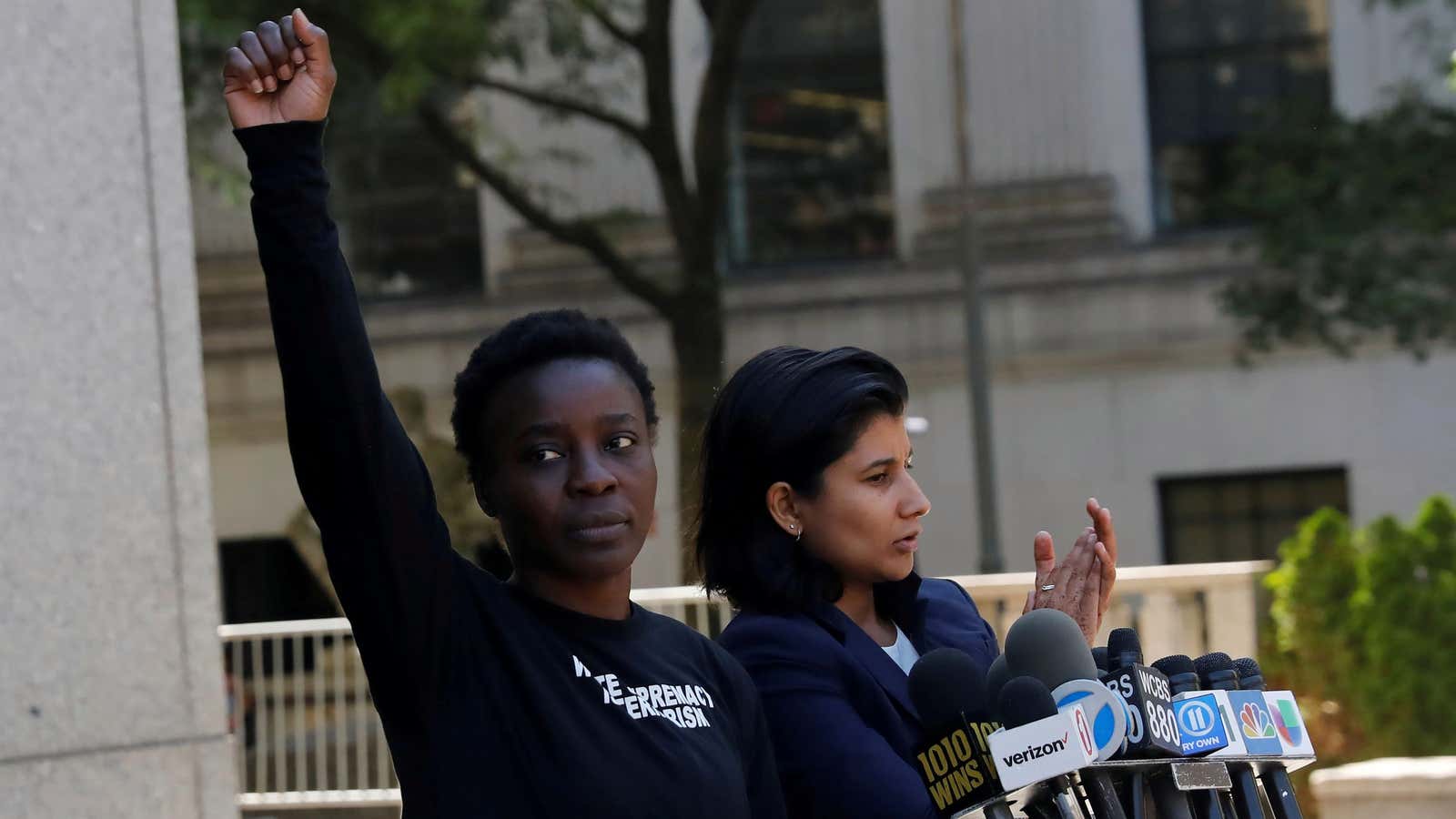 Patricia Okoumou after leaving federal court from her arraignment July 5, 2018.