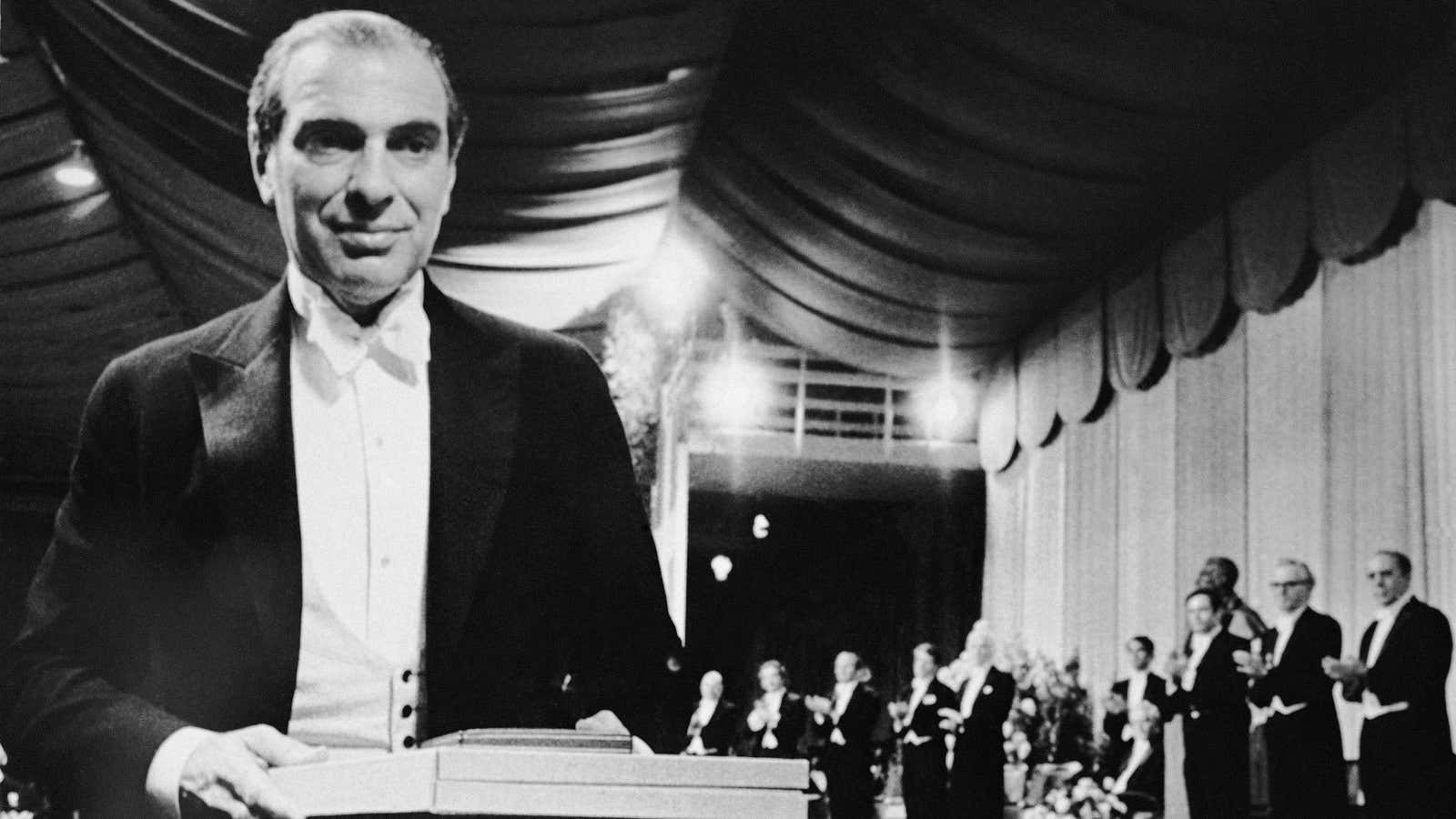 Receiving the Nobel prize in 1972.