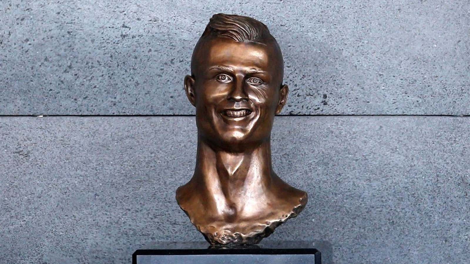 The Cristiano Ronaldo sculpture bust at the Madeira airport offers