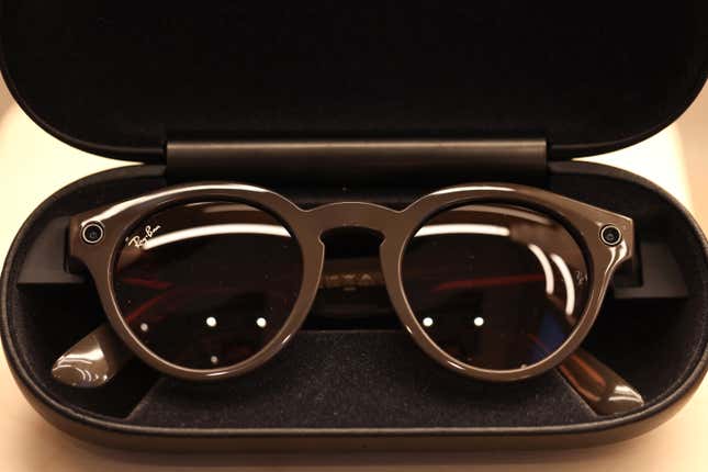 A pair of Ryan-ban smart glasses in a case