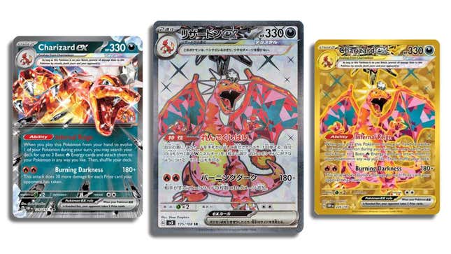 Charizard ex in three forms.