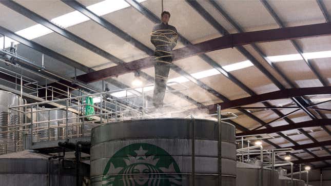 Image for article titled Starbucks Dangles Tied-Up Union Organizers Over Vat Of Steamed Milk