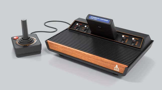 The Atari 2600+ with attached controller and game cartridge containing 10 games in one.