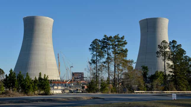 The cooling towers of the Plant Vogtle nuclear plant in Waynesboro, Georgia, under construction in 2019.