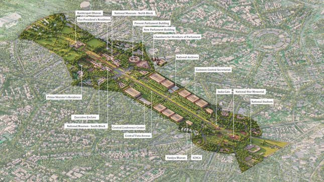 Details of the Central Vista project in New Delhi.