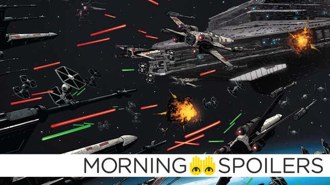 X-Wings engage TIE fighters as they race towards a Star Destroyer in a scene from Marvel's Star Wars Vol. 1 #22 