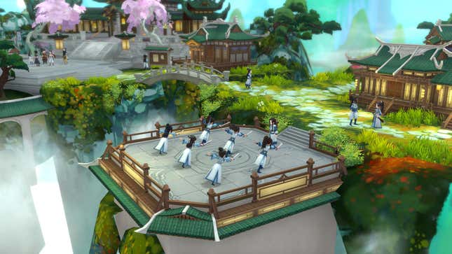Xianxia cultivators training at a temple in a scene from Immortal Life.