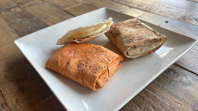 Three Dunkin' savory breakfast offerings on a plate
