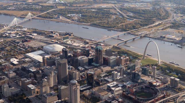 St. Louis, Missouri, abuts the Mississippi River.