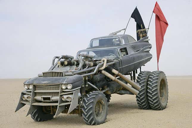 It's two 50s Cadillacs put together with massive tires and two engines. It's from Mad Max: Fury Road