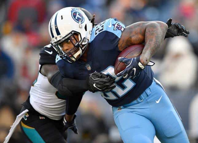 Running back Derrick Henry (22), in action against Jacksonville Jaguars in Nashville on Dec. 31, was the Tennessee Titans&#39; leading rusher for 2017 with 744 yards on 176 carries with 5 rushing touchdowns.