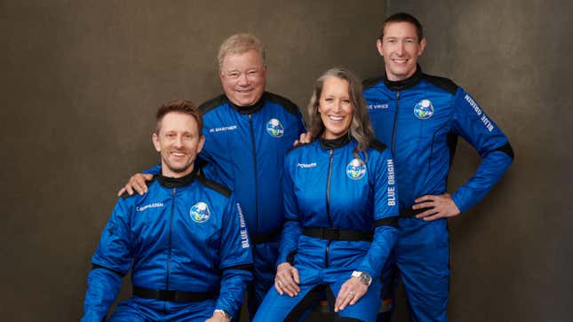 The Blue Origin NS-18 crew. From left to right: Chris Boshuizen, William Shatner, Audrey Powers, and Glen de Vries.