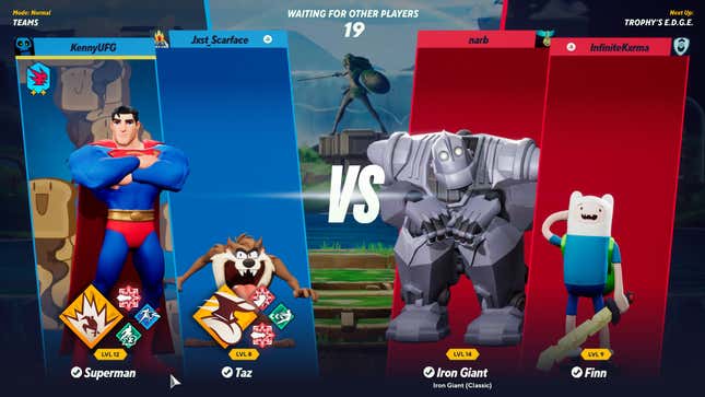 Superman, the tasmanian devil, Iron Giant and Finn the Human from Adventure Time, all duke it out in WB's MultiVersus.