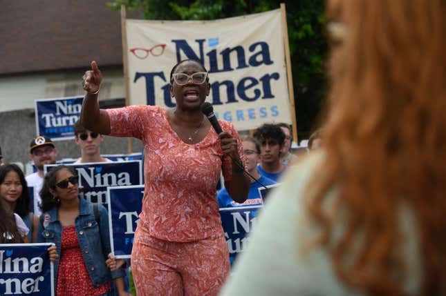 Ohio Congressional Candidate Nina Turner speaks at a campaign stop on July 24, 2021 in Cleveland, Ohio. Turner is a former Ohio State Senator and is making her second bid for Ohio’s 11th Congressional District seat.
