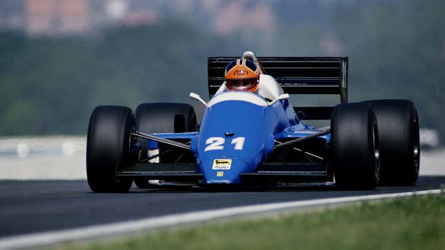 A photo of F1 driver Piercarlo Ghinzani in a Grand Prix. 