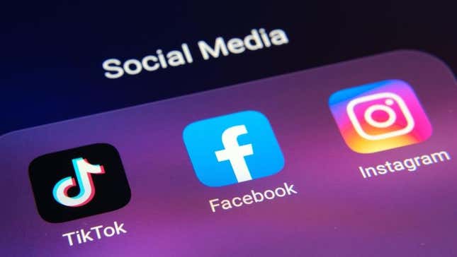 The TikTok, Facebook, and Instagram apps on a phone screen