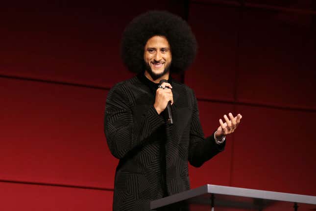 Colin Kaepernick speaks onstage during the Netflix Limited Series “Colin in Black and White” Premiere at Los Angeles County Museum of Art on October 28, 2021, in Los Angeles, California. 
