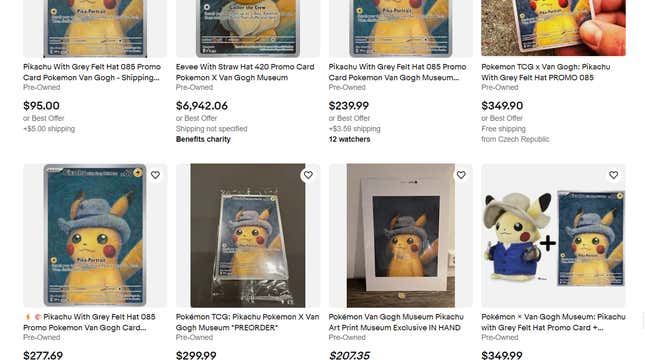 Several eBay listings show the Pokemon x Van Gogh merch selling for hundreds to thousands of dollars.