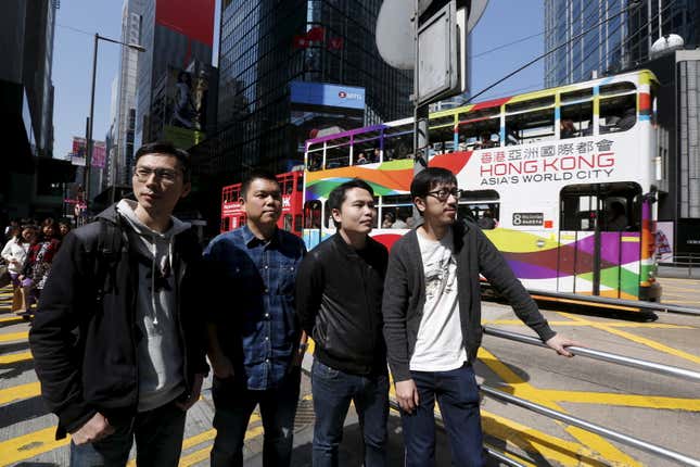 Director Kiwi Chow, executive producer Andrew Choi and fellow directors Jevons Au and Ng Ka-leung of Hong Kong movie “Ten Years.”