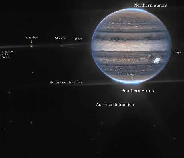 Imagen para el artículo titulado Júpiter como nunca antes lo habías visto en nuevas imágenes del telescopio espacial Webb